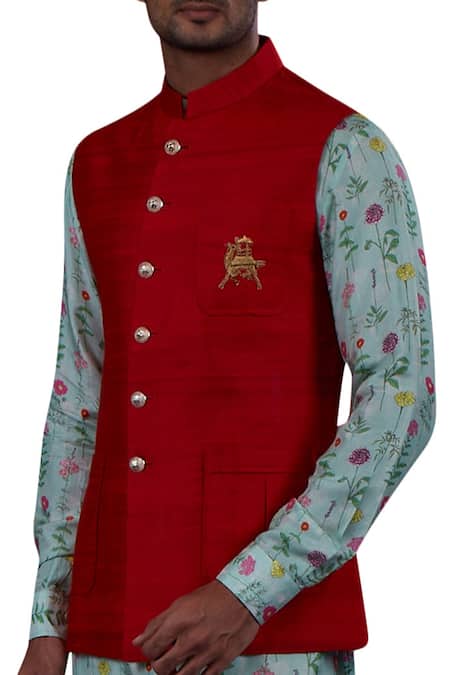 Nitesh Singh Chauhan Cotton Silk Printed Bundi & Kurta Set 