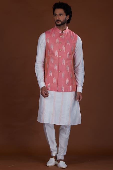 Nitesh Singh Chauhan Pink Chanderi, Cotton , Art Bundi And Kurta Set Online at Aza Fashions Nitesh Singh Chauhan_Pink Chanderi, Cotton , Art Bundi And Kurta Set _Online_at_Aza_Fashions