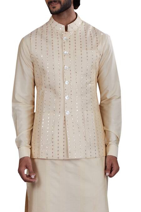 Shop Nitesh Singh Chauhan Off White Cotton , Art Chanderi Bundi Kurta Set at Aza Fashions Shop_Nitesh Singh Chauhan_Off White Cotton , Art Chanderi Bundi Kurta Set _at_Aza_Fashions
