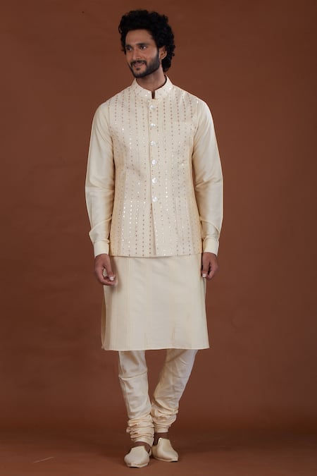 Nitesh Singh Chauhan Off White Cotton , Art Chanderi Bundi Kurta Set Online at Aza Fashions Nitesh Singh Chauhan_Off White Cotton , Art Chanderi Bundi Kurta Set _Online_at_Aza_Fashions