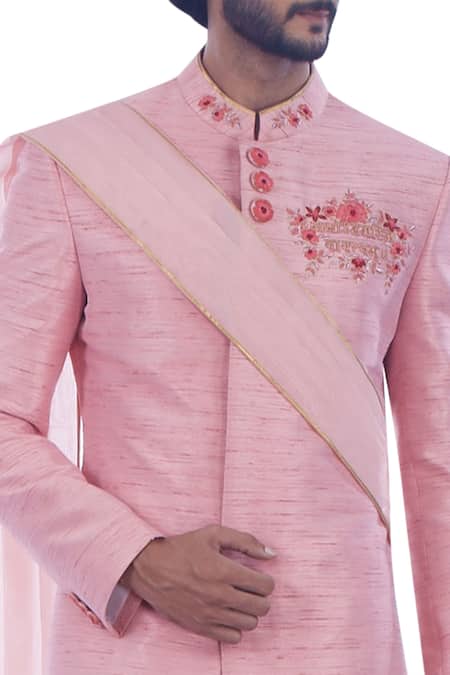 Shop Nitesh Singh Chauhan Cream , Cotton , Art Embroidered Sherwani Set at Aza Fashions Shop_Nitesh Singh Chauhan_Cream , Cotton , Art Embroidered Sherwani Set _at_Aza_Fashions