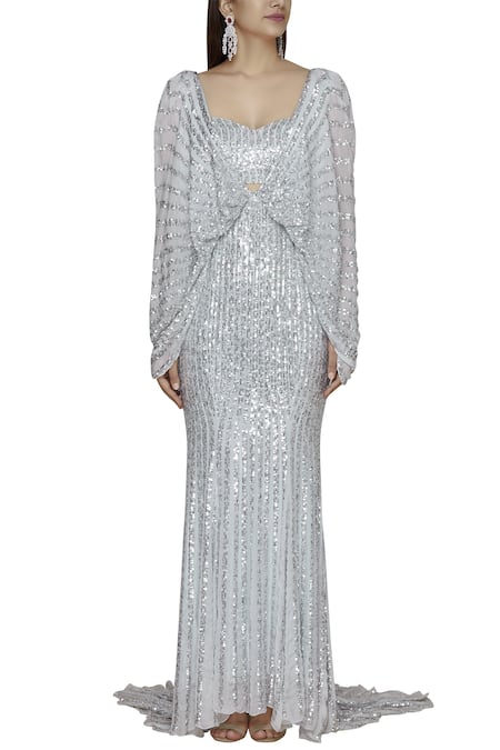 Buy Shehlaa Khan Blue Chiffon Crop Top Sweetheart Neckline Embroidered Tail Gown Online at Aza Fashions Buy_Shehlaa Khan_Blue Chiffon Crop Top Sweetheart Neckline Embroidered Tail Gown _Online_at_Aza_Fashions