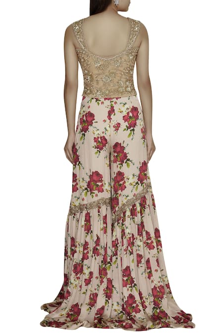 Shop Shehlaa Khan Beige Organza, Tulle, Satin Georgette Sweetheart Embroidered Top Sharara Set at Aza Fashions Shop_Shehlaa Khan_Beige Organza, Tulle, Satin Georgette Sweetheart Embroidered Top Sharara Set _at_Aza_Fashions