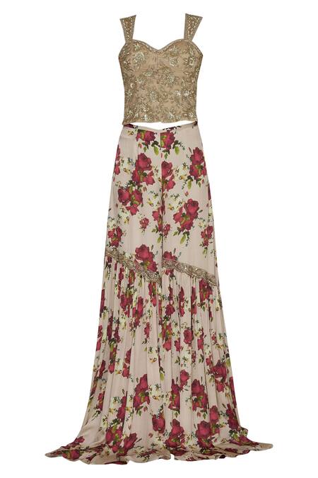 Buy Shehlaa Khan Beige Organza, Tulle, Satin Georgette Sweetheart Embroidered Top Sharara Set Online at Aza Fashions Buy_Shehlaa Khan_Beige Organza, Tulle, Satin Georgette Sweetheart Embroidered Top Sharara Set _Online_at_Aza_Fashions