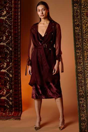 Twinkle Hanspal Wine Organza Silk Slip Dress With Jacket Online at Aza Fashions Twinkle Hanspal_Wine Organza Silk Slip Dress With Jacket_Online_at_Aza_Fashions