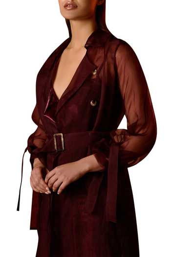 Buy Twinkle Hanspal Wine Organza Silk Slip Dress With Jacket Online at Aza Fashions Buy_Twinkle Hanspal_Wine Organza Silk Slip Dress With Jacket_Online_at_Aza_Fashions
