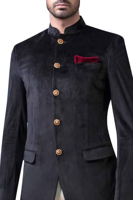 Shop Arjuun Kilachand Black Velvet Bandhgala at Aza Fashions Shop_Arjuun Kilachand_Black Velvet Bandhgala _at_Aza_Fashions