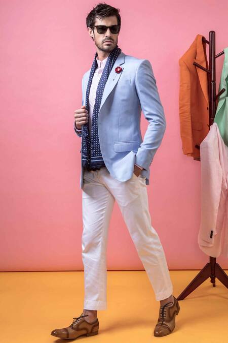 Arjuun Kilachand_Blue Wool Blend Notch Lapel Blazer Jacket _Online_at_Aza_Fashions