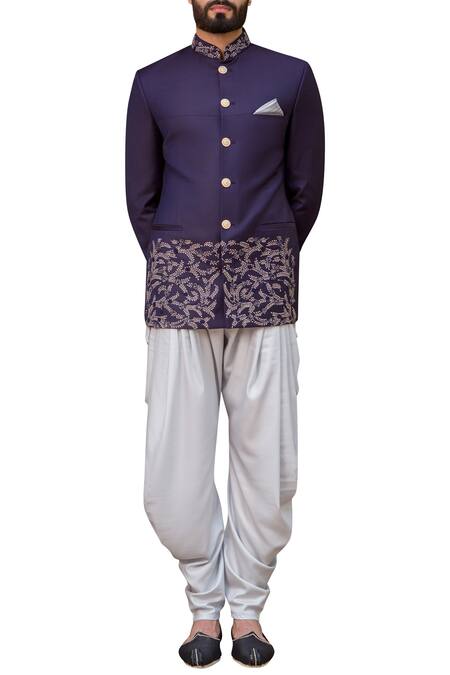 Arjuun Kilachand_Purple Wool Blend Embroidered Bandhgala _Online_at_Aza_Fashions