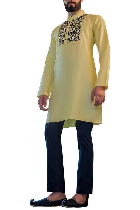 Arjuun Kilachand_Yellow Cotton Linen Kurta _Online_at_Aza_Fashions