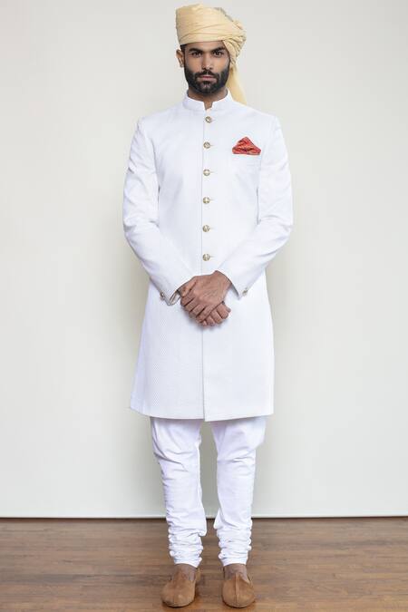 Arjun Kilachand White Chikankari Embroidered Sherwani For Men