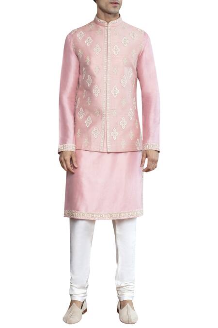 Arjuun Kilachand_Pink Raw Silk Embroidered Bundi _Online_at_Aza_Fashions