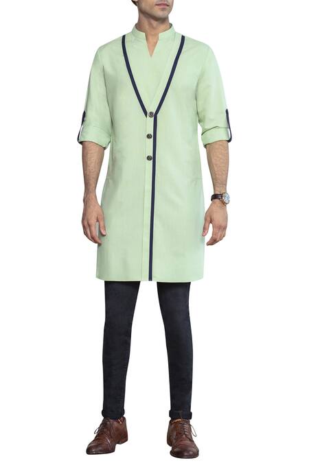 Arjuun Kilachand_Blue Dupion Silk Kurta _Online_at_Aza_Fashions