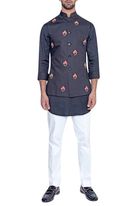 Arjuun Kilachand_Black Linen Bundi With Kurta _Online_at_Aza_Fashions
