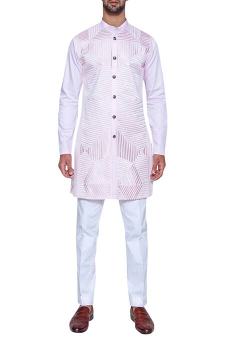 Arjuun Kilachand Pink Cotton Embroidered Kurta Online at Aza Fashions Arjuun Kilachand_Pink Cotton Embroidered Kurta _Online_at_Aza_Fashions