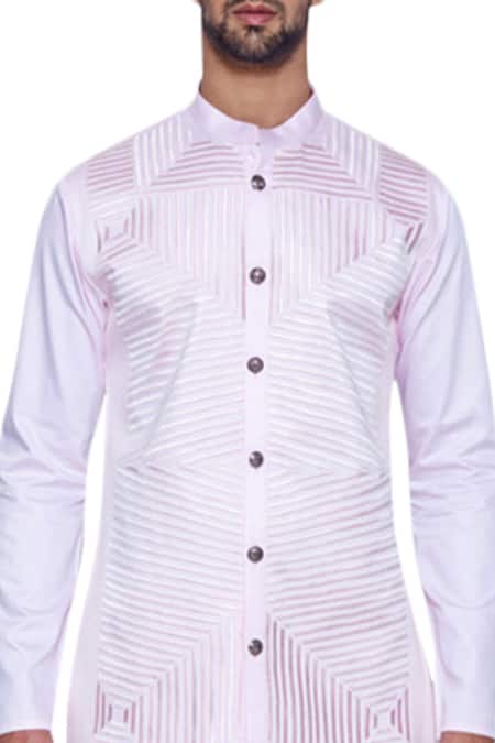 Shop Arjuun Kilachand Pink Cotton Embroidered Kurta at Aza Fashions Shop_Arjuun Kilachand_Pink Cotton Embroidered Kurta _at_Aza_Fashions