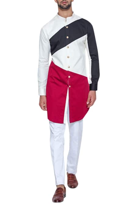 Arjuun Kilachand_Multi Color Cotton Satin Block Kurta _Online_at_Aza_Fashions