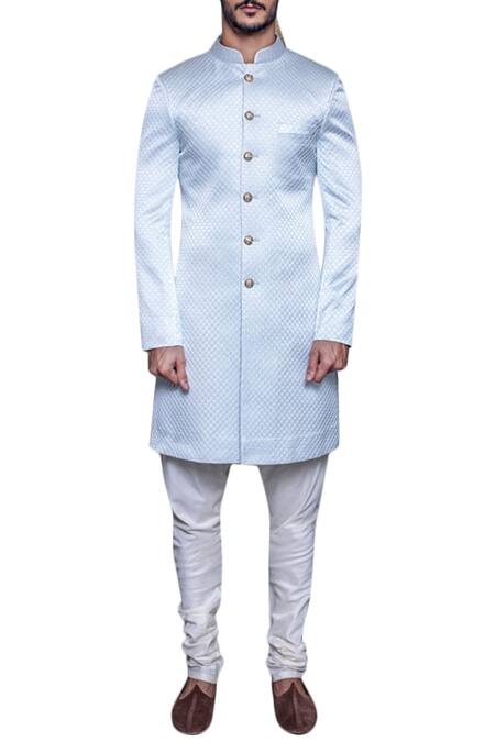 Arjuun Kilachand_Blue Quilted Embroidered Sherwani _Online_at_Aza_Fashions
