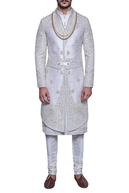 Arjuun Kilachand Off White Raw Silk Embroidered Sherwani Online at Aza Fashions Arjuun Kilachand_Off White Raw Silk Embroidered Sherwani _Online_at_Aza_Fashions