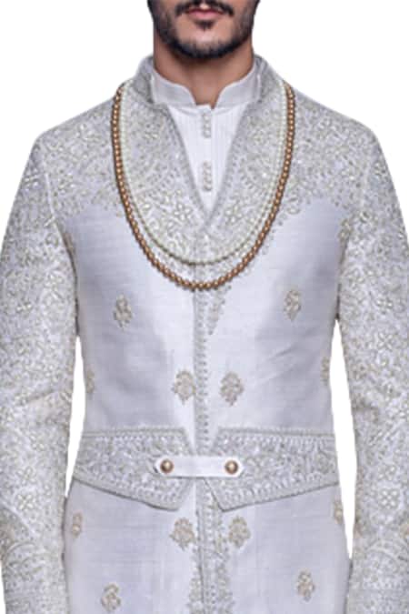 Shop Arjuun Kilachand Off White Raw Silk Embroidered Sherwani at Aza Fashions Shop_Arjuun Kilachand_Off White Raw Silk Embroidered Sherwani _at_Aza_Fashions