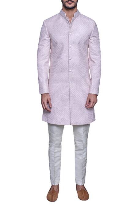 Arjuun Kilachand_Purple Raw Silk Embroidered Sherwani _Online_at_Aza_Fashions