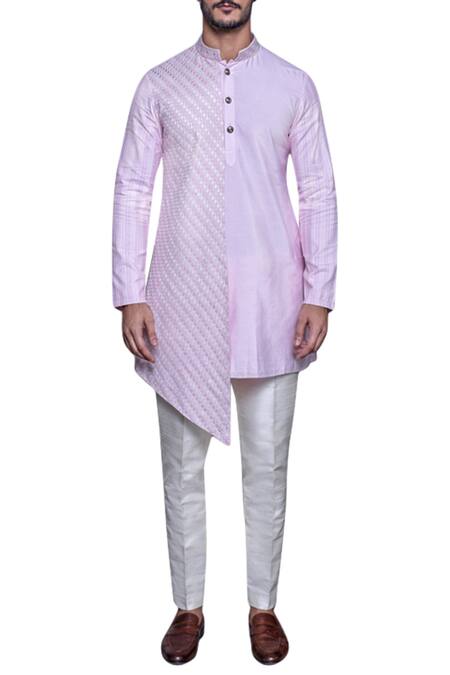 Arjuun Kilachand_Pink Tussar Silk Embroidered Kurta _Online_at_Aza_Fashions
