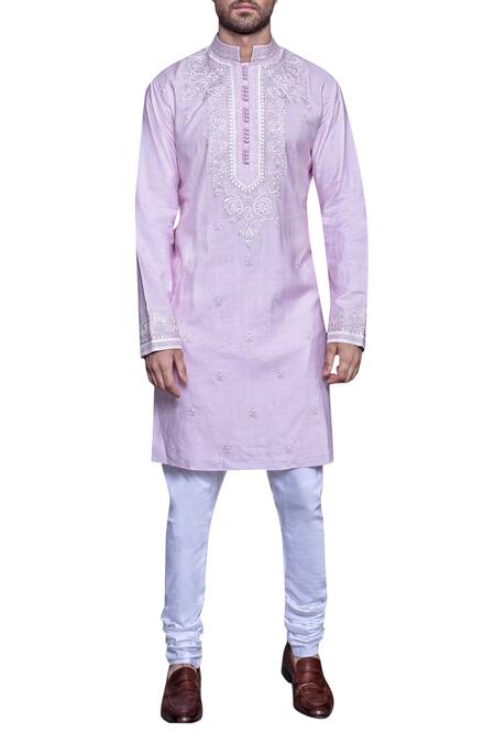Arjuun Kilachand_Pink Tussar Silk Embroidered Kurta _Online_at_Aza_Fashions
