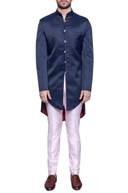 Arjuun Kilachand_Blue Quilted Sherwani _Online_at_Aza_Fashions