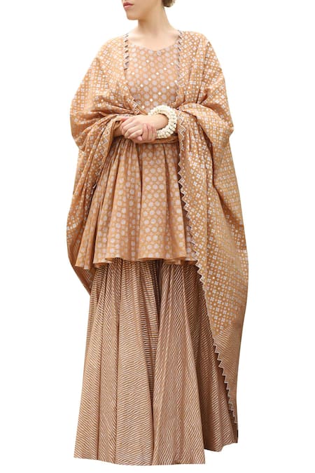 Seema Nanda_Brown Cotton Round Printed Kurta Sharara Set _Online_at_Aza_Fashions