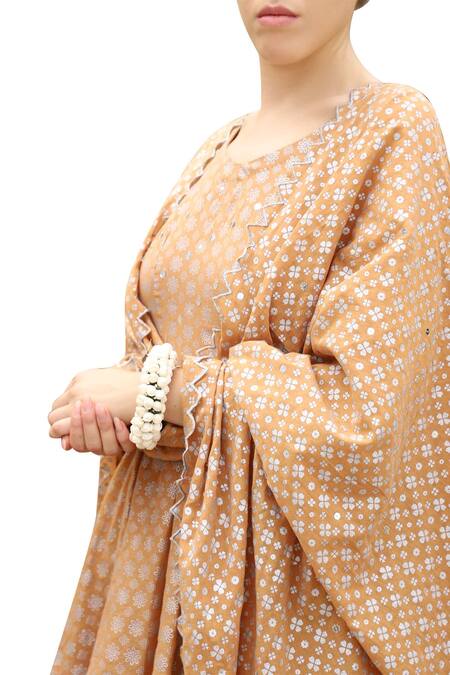 Buy_Seema Nanda_Brown Cotton Round Printed Kurta Sharara Set _Online_at_Aza_Fashions