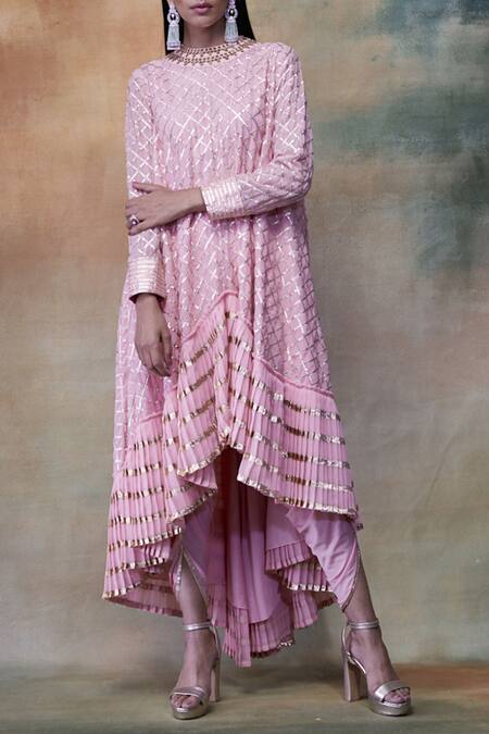 Vvani By Vani Vats Pink Kurta Georgettedhoti Crepe Round Embroidered Dhoti Set Online at Aza Fashions Vvani By Vani Vats_Pink Kurta Georgettedhoti Crepe Round Embroidered Dhoti Set _Online_at_Aza_Fashions