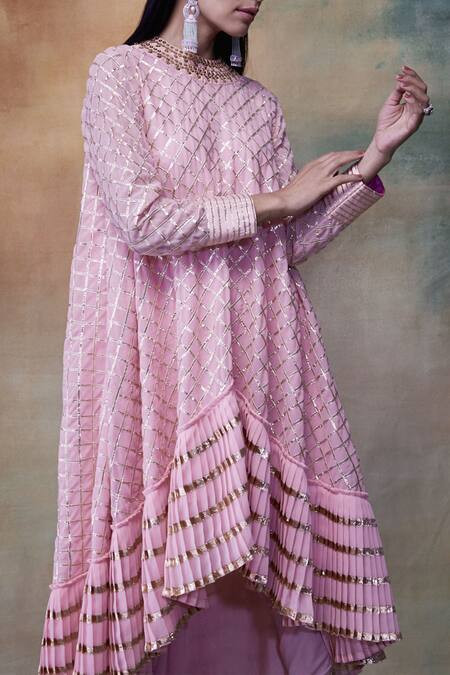 Buy Vvani By Vani Vats Pink Kurta Georgettedhoti Crepe Round Embroidered Dhoti Set Online at Aza Fashions Buy_Vvani By Vani Vats_Pink Kurta Georgettedhoti Crepe Round Embroidered Dhoti Set _Online_at_Aza_Fashions