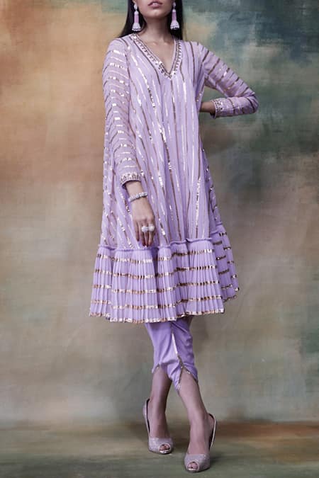 Buy Vvani By Vani Vats Purple Kurta Georgettedhoti Crepe V Neck Embroidered Dhoti Set Online at Aza Fashions Buy_Vvani By Vani Vats_Purple Kurta Georgettedhoti Crepe V Neck Embroidered Dhoti Set _Online_at_Aza_Fashions