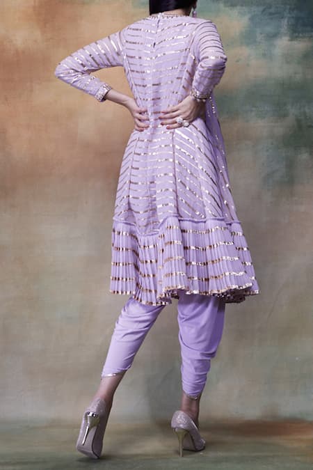 Shop Vvani By Vani Vats Purple Kurta Georgettedhoti Crepe V Neck Embroidered Dhoti Set at Aza Fashions Shop_Vvani By Vani Vats_Purple Kurta Georgettedhoti Crepe V Neck Embroidered Dhoti Set _at_Aza_Fashions