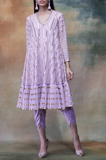 Vvani By Vani Vats Purple Kurta Georgettedhoti Crepe V Neck Embroidered Dhoti Set Online at Aza Fashions Vvani By Vani Vats_Purple Kurta Georgettedhoti Crepe V Neck Embroidered Dhoti Set _Online_at_Aza_Fashions