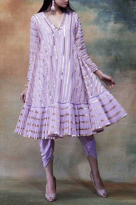 Shop Vvani By Vani Vats Purple Kurta Georgettedhoti Crepe V Neck Embroidered Dhoti Set Online at Aza Fashions Shop_Vvani By Vani Vats_Purple Kurta Georgettedhoti Crepe V Neck Embroidered Dhoti Set _Online_at_Aza_Fashions