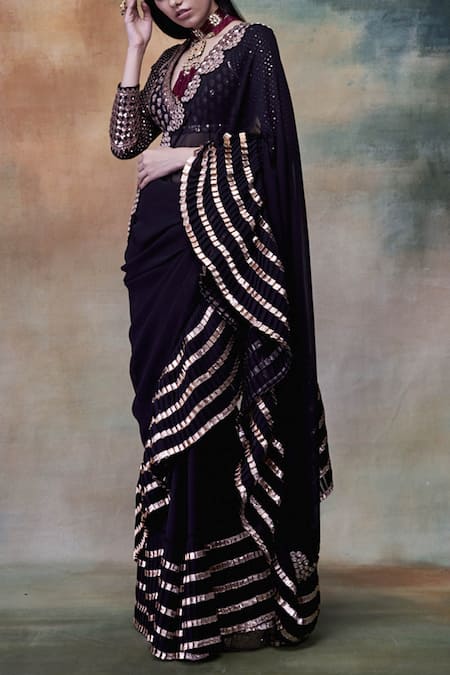 Black Silk Weaving Saree With Rich Zari Lining Pallu And Contrast Zari –  Cygnus Fashion