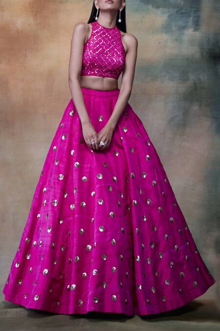 Vvani By Vani Vats Pink Raw Silk Round Embroidered Lehenga Set Online at Aza Fashions Vvani By Vani Vats_Pink Raw Silk Round Embroidered Lehenga Set _Online_at_Aza_Fashions