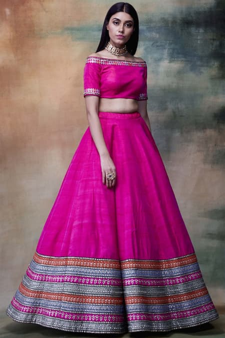 Vvani by Vani Vats Pink Raw Silk Embroidered Lehenga Set