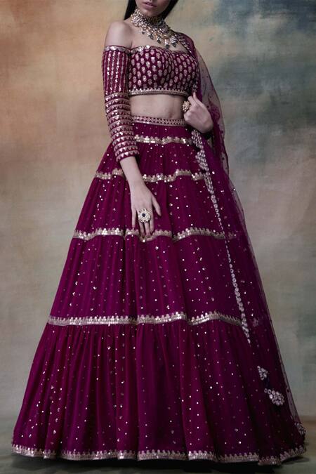 Buy Vvani By Vani Vats Wine Net, Georgette Sweetheart Neck Embroidered Lehenga Set Online at Aza Fashions Buy_Vvani By Vani Vats_Wine Net, Georgette Sweetheart Neck Embroidered Lehenga Set _Online_at_Aza_Fashions