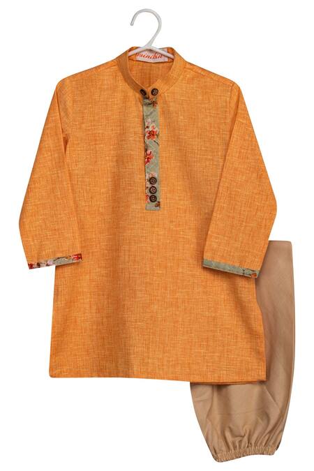 Minikin_Green Cotton, Silk Sequins Printed Jacket Kurta Set _Online_at_Aza_Fashions