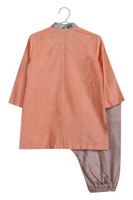 Buy_Minikin_Blue Cotton, Silk Sequins Printed Jacket Kurta Set _Online_at_Aza_Fashions