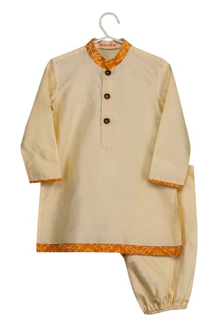 Minikin Cream Cotton Satin, Cotton, Silk Brooches Printed Jacket Kurta Set Online at Aza Fashions Minikin_Cream Cotton Satin, Cotton, Silk Brooches Printed Jacket Kurta Set _Online_at_Aza_Fashions