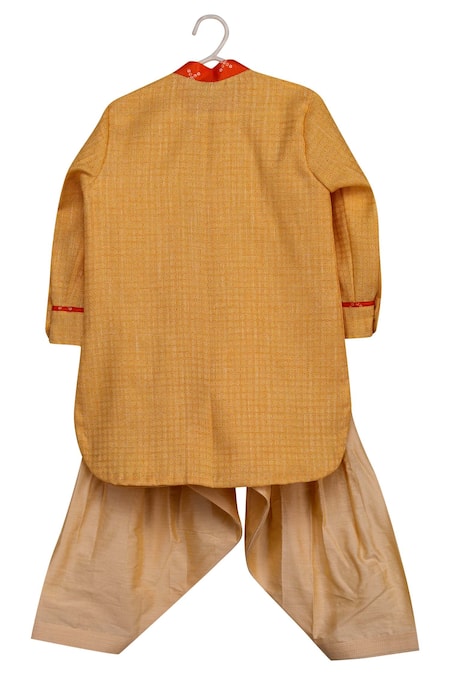 Buy_Minikin_Yellow Cotton Silk Printed Jacket Kurta Set _Online_at_Aza_Fashions