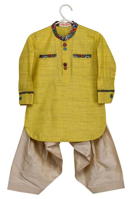 Minikin_Green Cotton, Silk Printed Jacket Kurta Set _Online_at_Aza_Fashions