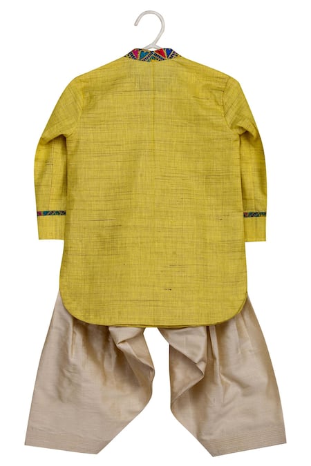 Buy_Minikin_Green Cotton, Silk Printed Jacket Kurta Set _Online_at_Aza_Fashions