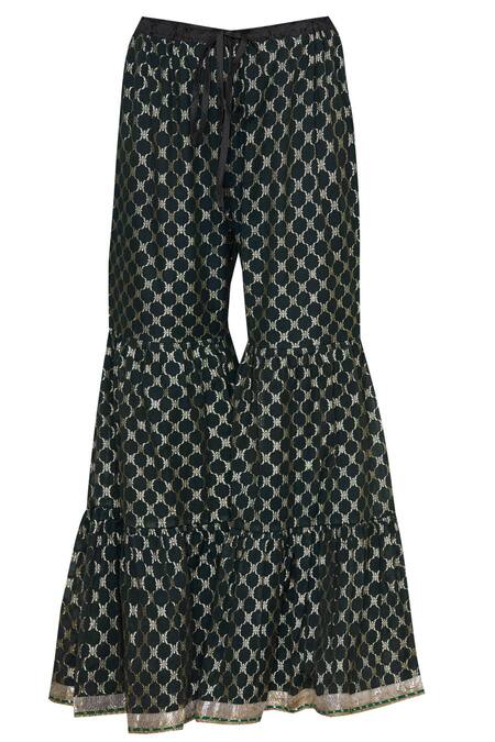 Shop_Aditi Beriwala_Black Dupion Silk, Chanderi Jacaranda Kurta Round Embroidered Sharara Set _Online_at_Aza_Fashions