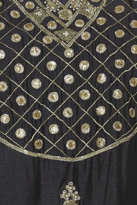 Aditi Beriwala_Black Dupion Silk, Chanderi Jacaranda Kurta Round Embroidered Sharara Set _at_Aza_Fashions