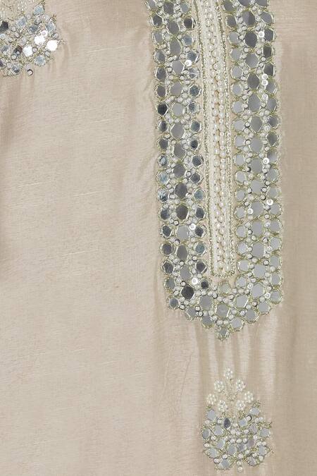 Aditi Beriwala_Beige Georgette, Dupion Silk Kurta Round Inner V Embellished Sharara Set_at_Aza_Fashions
