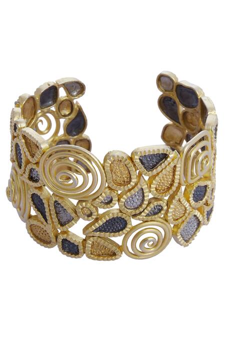 Mira By Radhika Jain Gold Plated Metal Carved Handcuff Online at Aza Fashions Mira By Radhika Jain_Gold Plated Metal Carved Handcuff_Online_at_Aza_Fashions